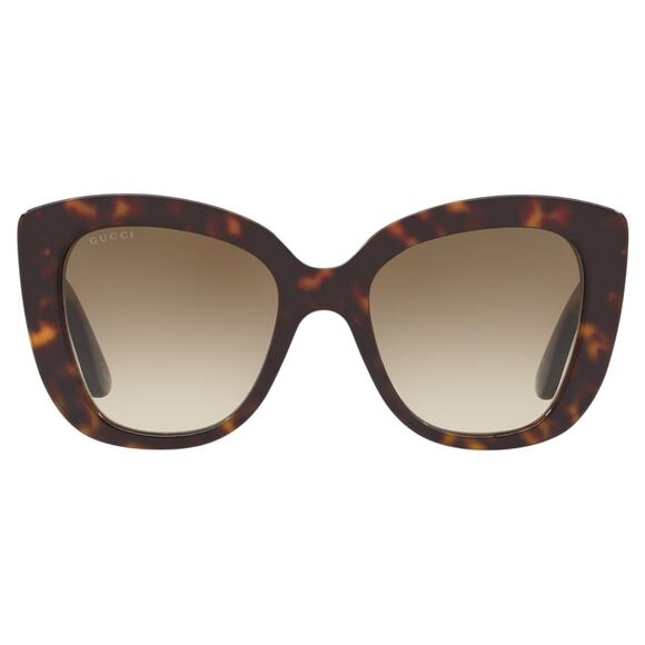 New GUCCI Sunglasses Brown Cat Eye Gradient Lens Gold Metal GG Authentic - Picture 2 of 7